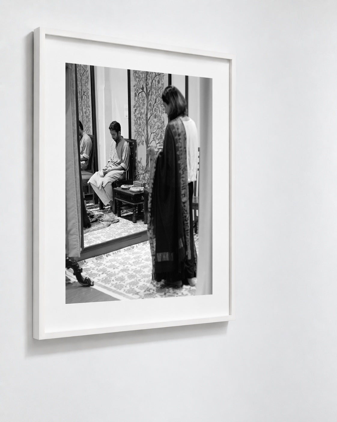 Jessica's Sari, Kolkata, India, 2017, a framed black and white fine art print by Eric Pickersgill