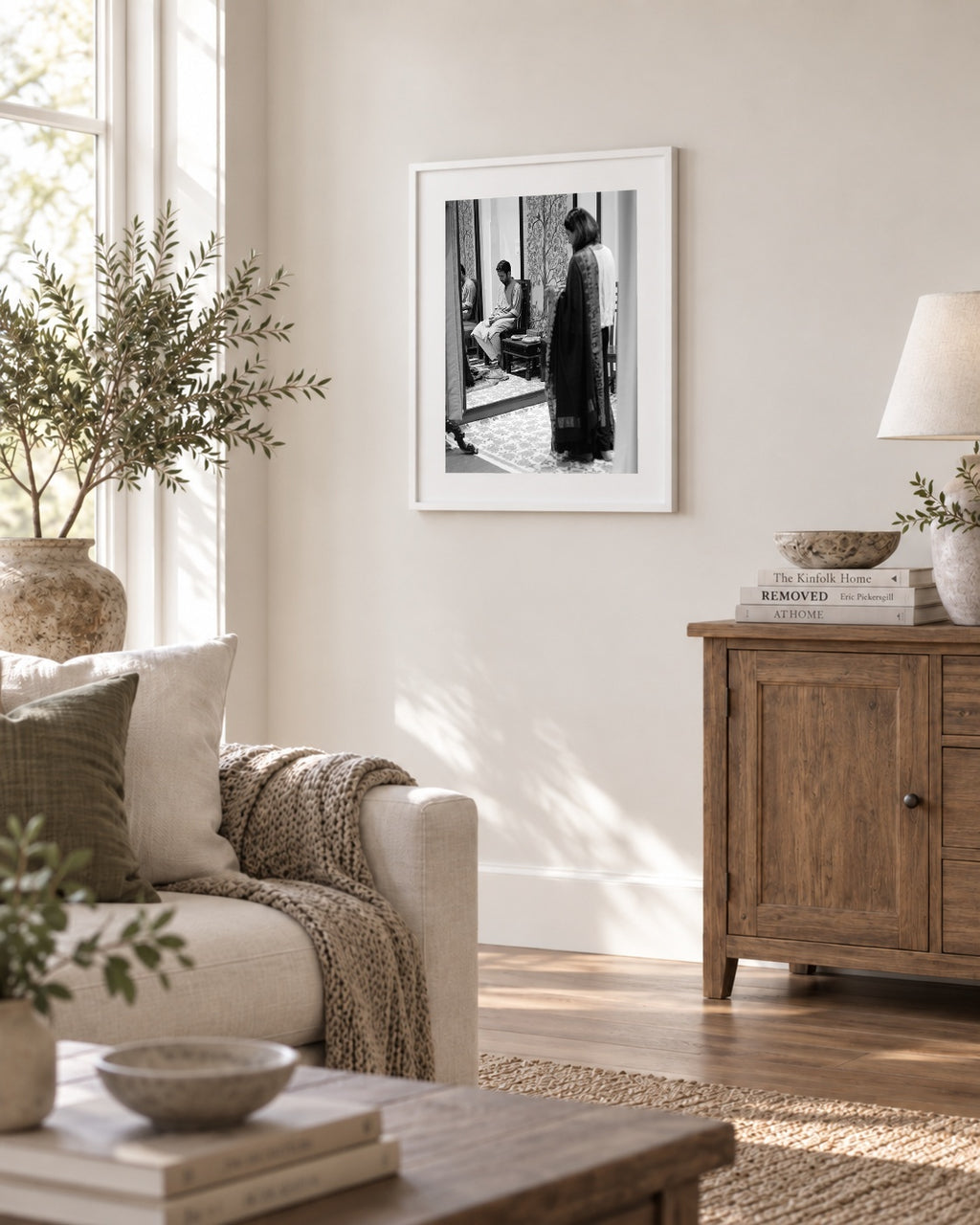 Jessica's Sari, Kolkata, India, 2017, a framed fine art print by Eric Pickersgill shown in a living room
