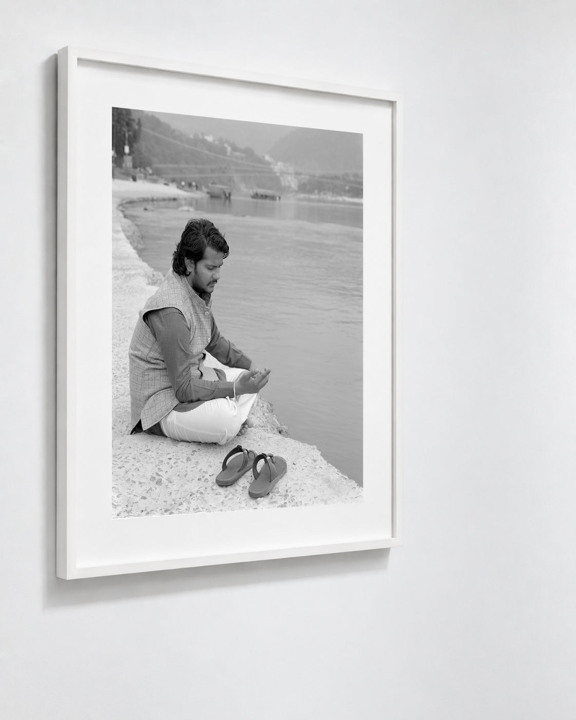 Student on Ganges, Rishikesh, India, 2017 — framed on wall