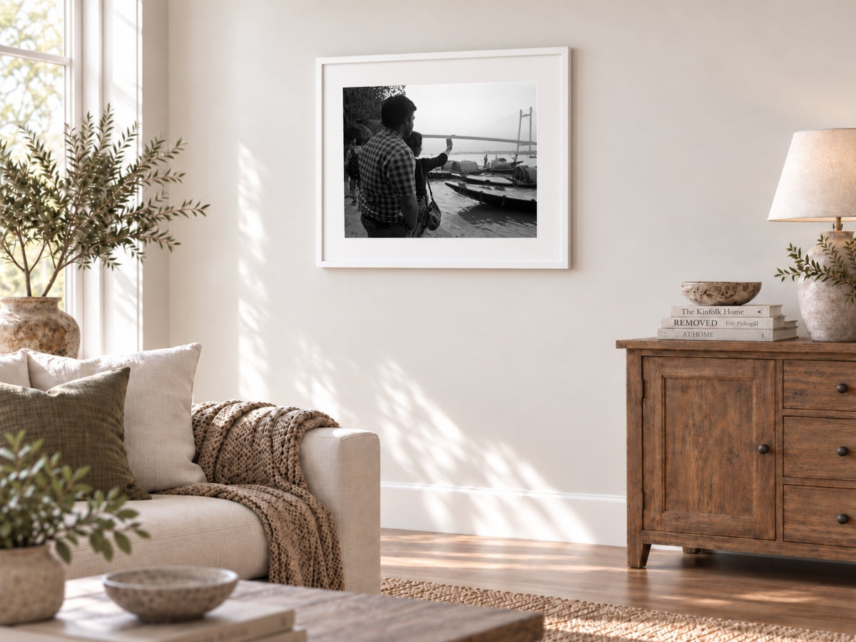 Sunset Selfie, Kolkata, India, 2017, a framed fine art print by Eric Pickersgill shown in a living room